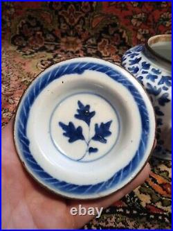 Antique chinese blue white porcelain bronze teapot