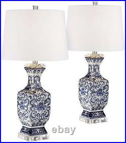Asian Table Lamp Set of 2 Porcelain Blue Floral Jar for Living Room Bedroom