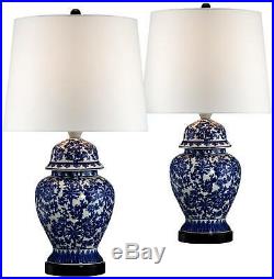 Asian Table Lamps Set of 2 Porcelain Blue White Jar for Living Room Bedroom