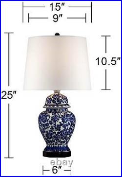 Asian Table Lamps Set of 2 Porcelain Blue White Jar for Living Room Bedroom