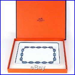 Authentic HERMES Paris Chaine d'Ancre Porcelaine White & Blue Plate with Box