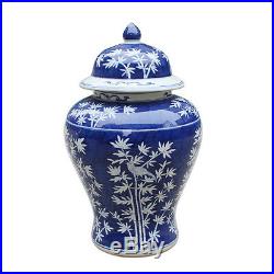 BLUE & WHITE BAMBOO CHINESE Temple Jar, HAND PAINTED, Chinoiserie, Large, 18 H
