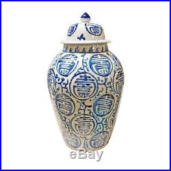 BLUE & WHITE LONGEVITY HEAVEN Temple Jar, HAND PAINTED, Chinoiserie, Large, 20
