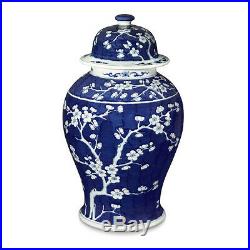 BLUE WHITE PLUM TREE CHINESE Temple Jar HAND PAINTED Chinoiserie, 21 H