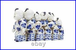 Beautiful Blue and White Chinese Boys in Line Porcelain Figurine 6.5