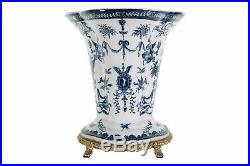 Beautiful Blue and White Emblem Porcelain Contour Vase Ormolu Brass Accent 11