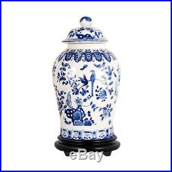 Beautiful Blue and White Porcelain Chinoiserie Bird Motif Temple Jar 19
