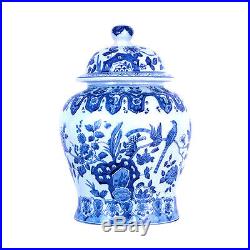 Beautiful Blue and White Porcelain Chinoiserie Bird Temple Jar 13