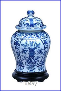 Beautiful Blue and White Porcelain Chinoiserie Temple Jar 13