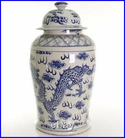 Beautiful Blue and White Porcelain Dragon and Phoenix Temple Jar 18.5