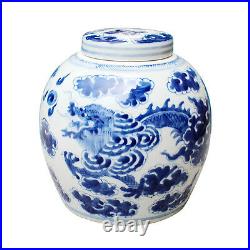 Beautiful Blue and White Porcelain Ginger Jar Dragon Motif 9 with Lid