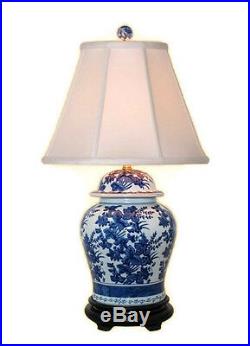 Beautiful Blue and White Porcelain Ginger Jar Table Lamp Floral Pattern 28.5
