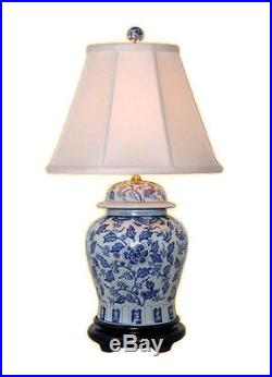 Beautiful Blue and White Porcelain Ginger Jar Table Lamp Floral Patterned 28.5