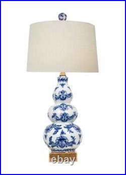 Beautiful Blue and White Porcelain Gourd Table Lamp Chinoiserie Style Art 23