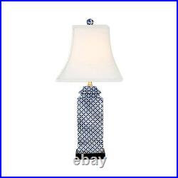 Beautiful Blue and White Porcelain Temple Jar Table Lamp Patterned Design 22.5
