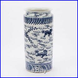 Beautiful Blue and White Porcelain Umbrella Stand Lion and Cloud Motif 23