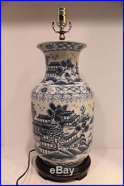 Beautiful Blue and White Porcelain Vase Lamp Table Lamp Blue Willow 33H