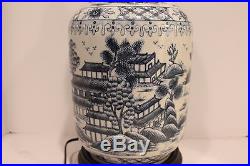 Beautiful Blue and White Porcelain Vase Lamp Table Lamp Blue Willow 33H