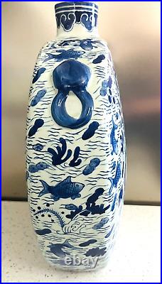 Beautiful Chinese Blue & White Porcelain Exquisite Moon-shaped large Vase