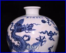 Beautiful Chinese Hand Painting Blue&white Porcelain Dragon High foot Bowl
