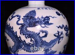 Beautiful Chinese Hand Painting Blue&white Porcelain Dragon High foot Bowl