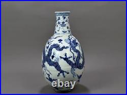 Beautiful Chinese Handmade Painting Blue White Porcelain Dragon Flat Vase