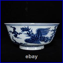 Beautiful Chinese Handmade Painting Blue White Porcelain Phoenix Bowl