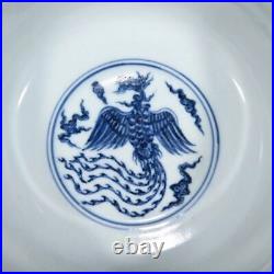 Beautiful Chinese Handmade Painting Blue White Porcelain Phoenix Bowl