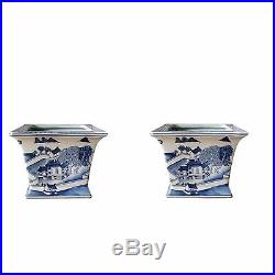 Beautiful Pair Blue and White Blue Willow Square Porcelain Flower Pot 6