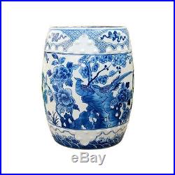 Beautiful Vintage Style Blue and White Porcelain Garden Stool Bird Motif