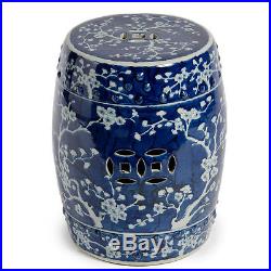 Beautiful Vintage Style Blue and White Porcelain Garden Stool Cherry Blossom