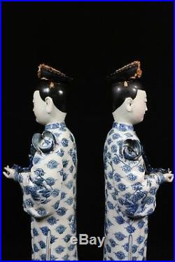 Beautiful chinese blue&white and famille rose porcelain a pair Maids