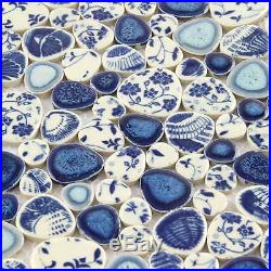 Blue And White Mosaic Pebble Stone Porcelain Mosaic Cobble Tile Bathroom 11 PCS