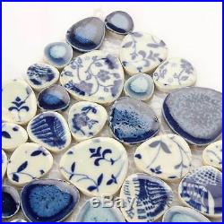 Blue And White Mosaic Pebble Stone Porcelain Mosaic Cobble Tile Bathroom 11 PCS