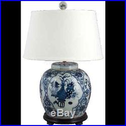 Blue And White Porcelain Reproduction Ginger Jar Lamp With Shade New