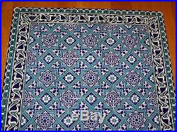 Blue & White 32x32 Turkish Iznik Geometric & Floral Ceramic Tile Mural Panel
