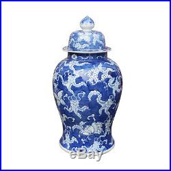 Blue & White Large Porcelain Butterfly Motif Temple Jar Ginger Jar 24 Tall