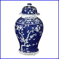 Blue & White Large Porcelain Cherry Blossom Motif Temple Jar Ginger Jar 21 Tall