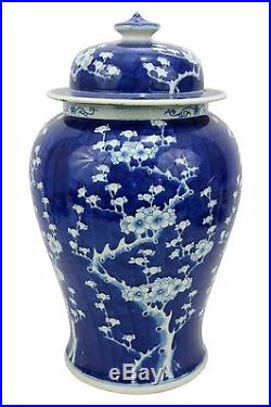 Blue & White Large Porcelain Cherry Blossom Motif Temple Jar Ginger Jar 22 Tall