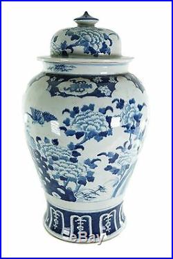 Blue & White Large Porcelain Four Season Floral Bird Temple Jar Ginger Jar 22