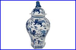 Blue & White Large Porcelain Hexagonal Foo Dog Temple Jar Ginger Jar 23 Tall