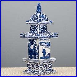 Blue & White Large Porcelain Pagoda Figurine/Box/Jar, 16H