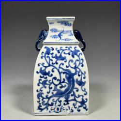 Blue&White Porcelain Handpainted Dragon Pattern Elephant trunk Vases 11552