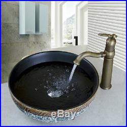 Blue & White Round Ceramic Basin Bowl Sink Lavatory Vanity Mixer Faucet Tap Set