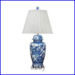 Blue and White Bird and Floral Motif Porcelain Temple Jar Table Lamp 29