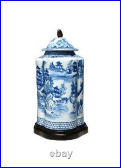 Blue and White Blue Willow Porcelain Scalloped Tea Caddy Jar 15