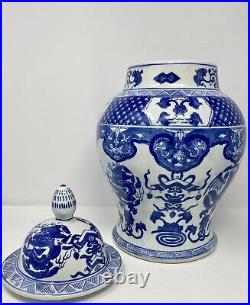 Blue and White Chinese Porcelain Ginger Jar With Birds & Flowers Hand Painted