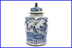 Blue and White Chinese Porcelain Temple Jar Children on Kylin Foo Dog Accent 19