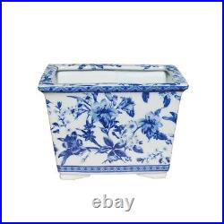 Blue and White Floral Porcelain Rectangular Pot
