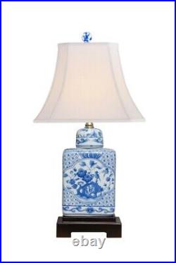 Blue and White Floral Porcelain Tea Caddy Jar Table Lamp 18